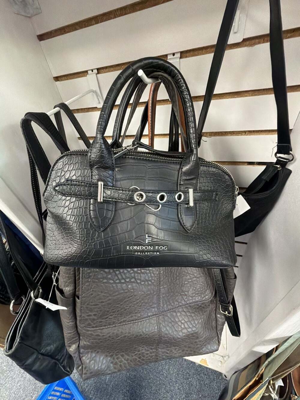 London Fog Black Croc-Embossed Satchel/Crossbody, NWT,
